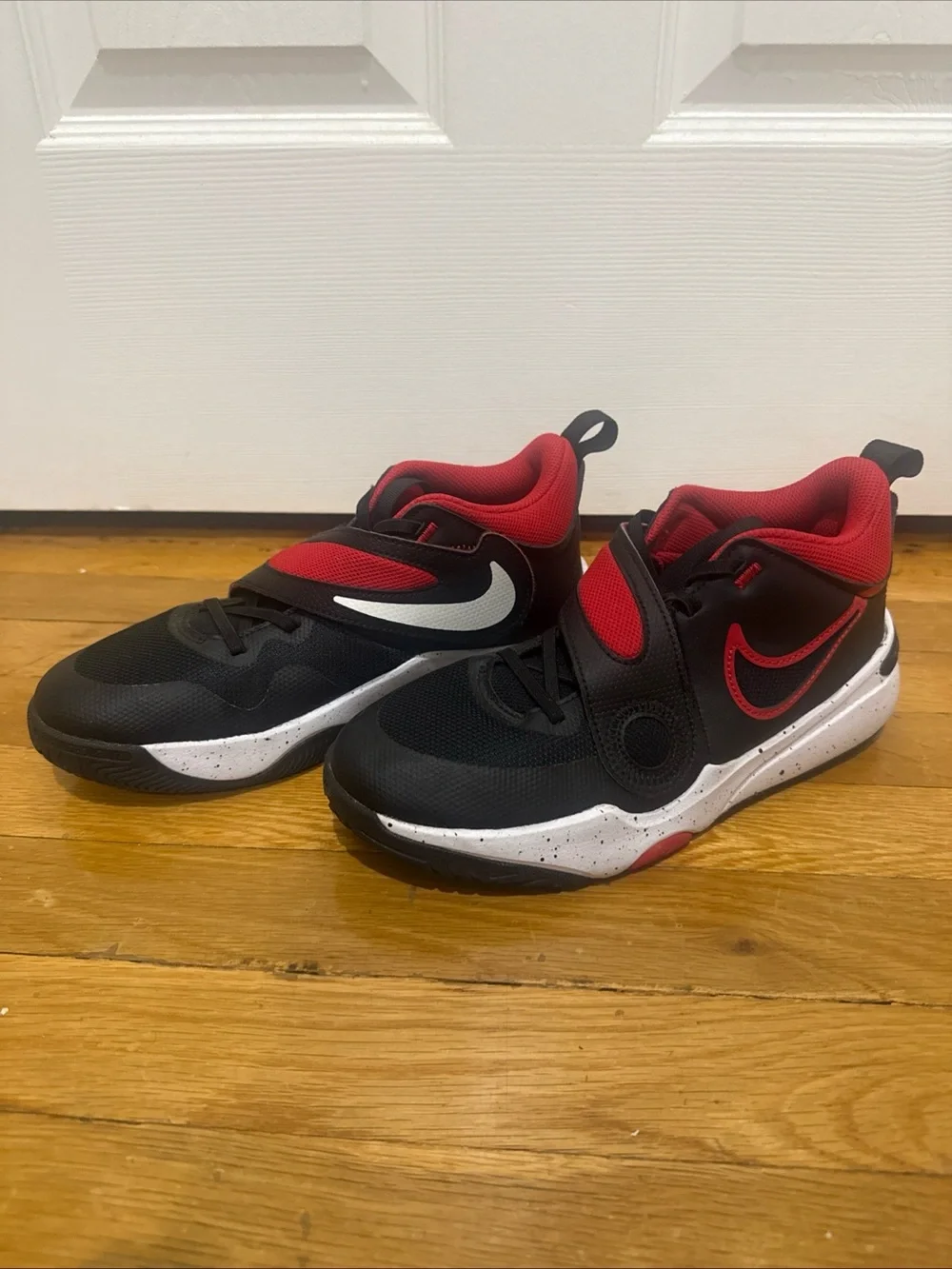 Nike Team Hustle Kids Black and Red Velcro Strap Sneakers